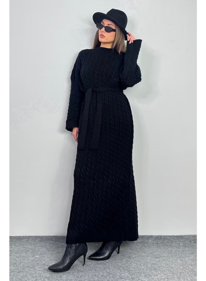 Ritnice Women's Ashley Black Hair Braided Knitwear Long Dress - Image 1